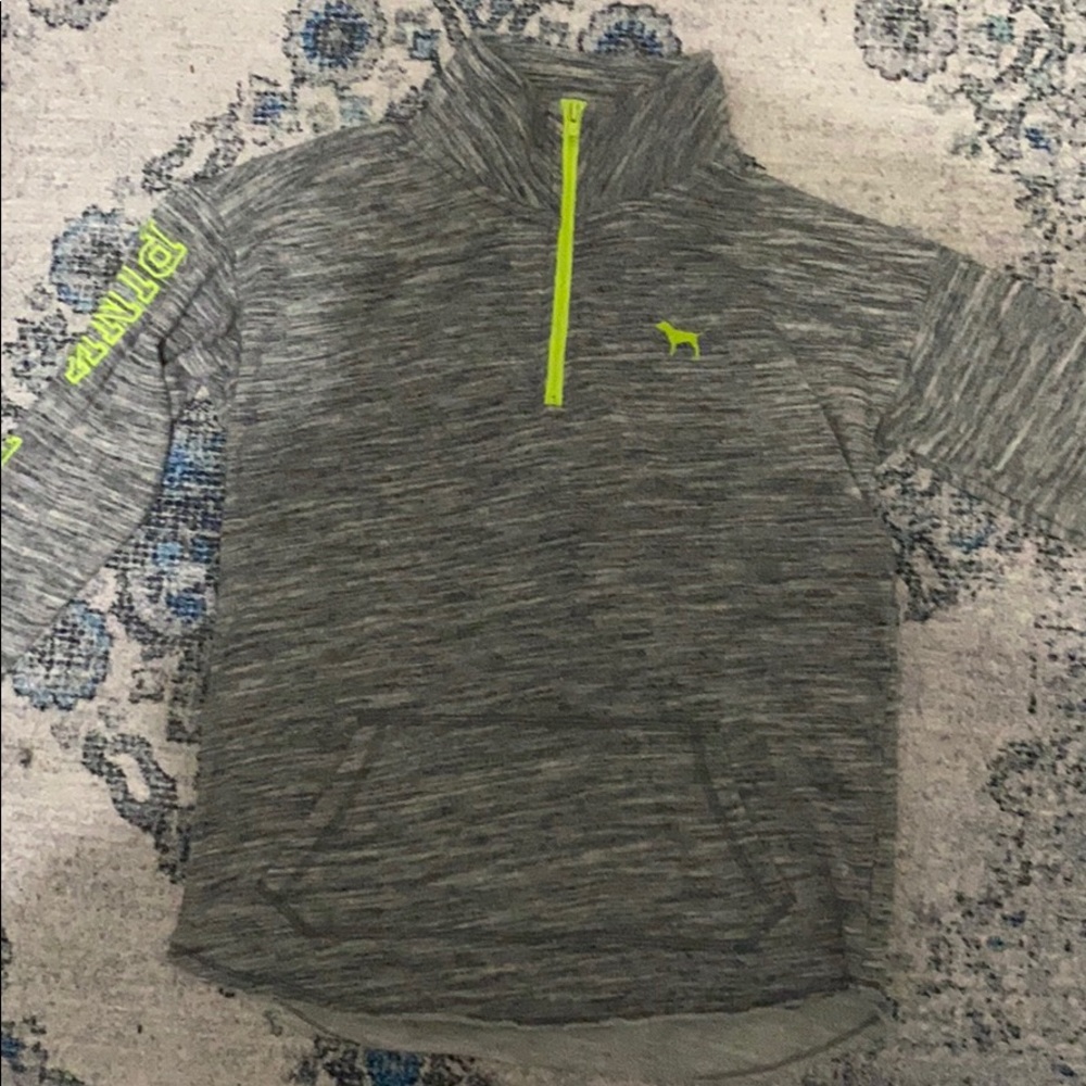 Pink crew neck half zip